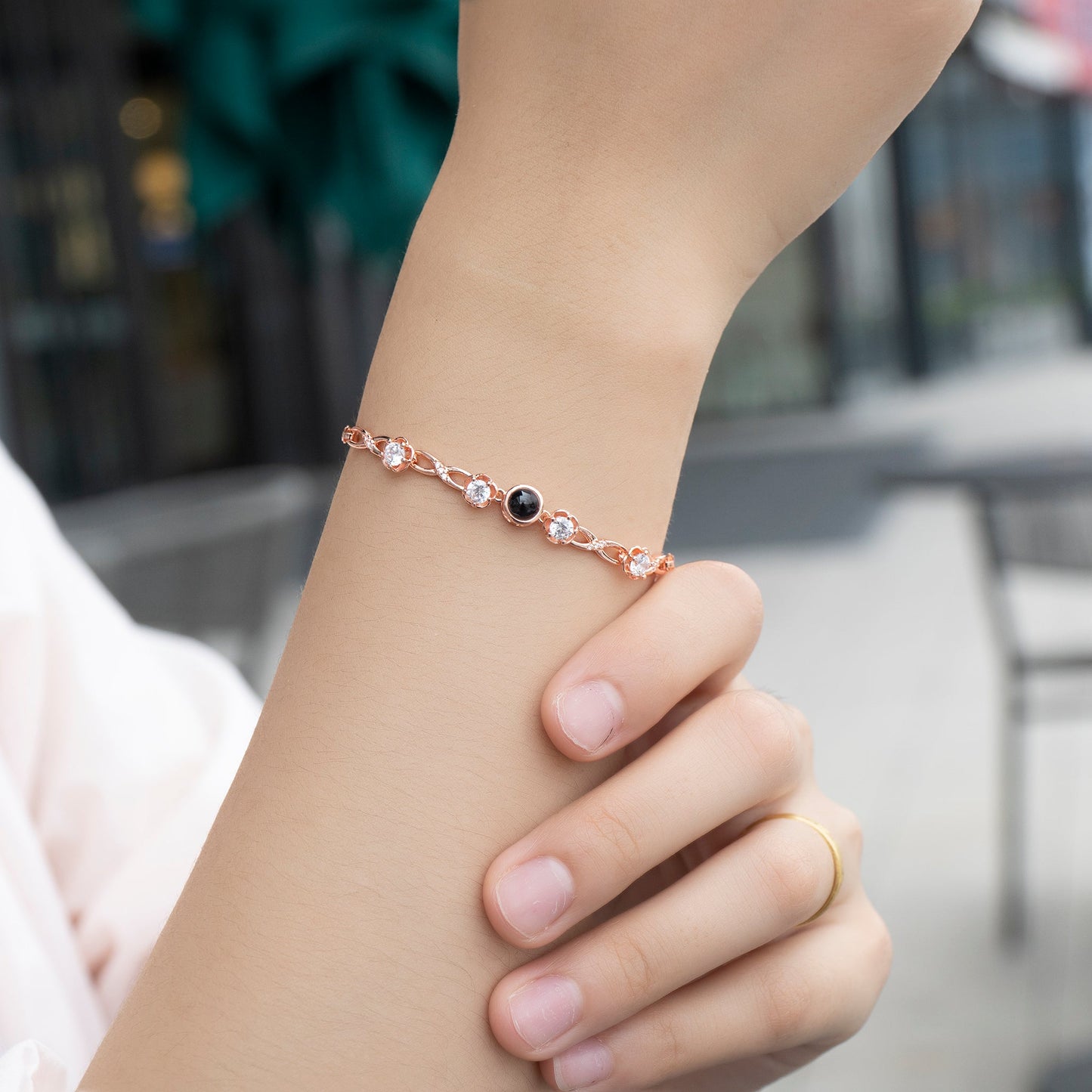 Custom Cubic Zirconia Photo Bracelet