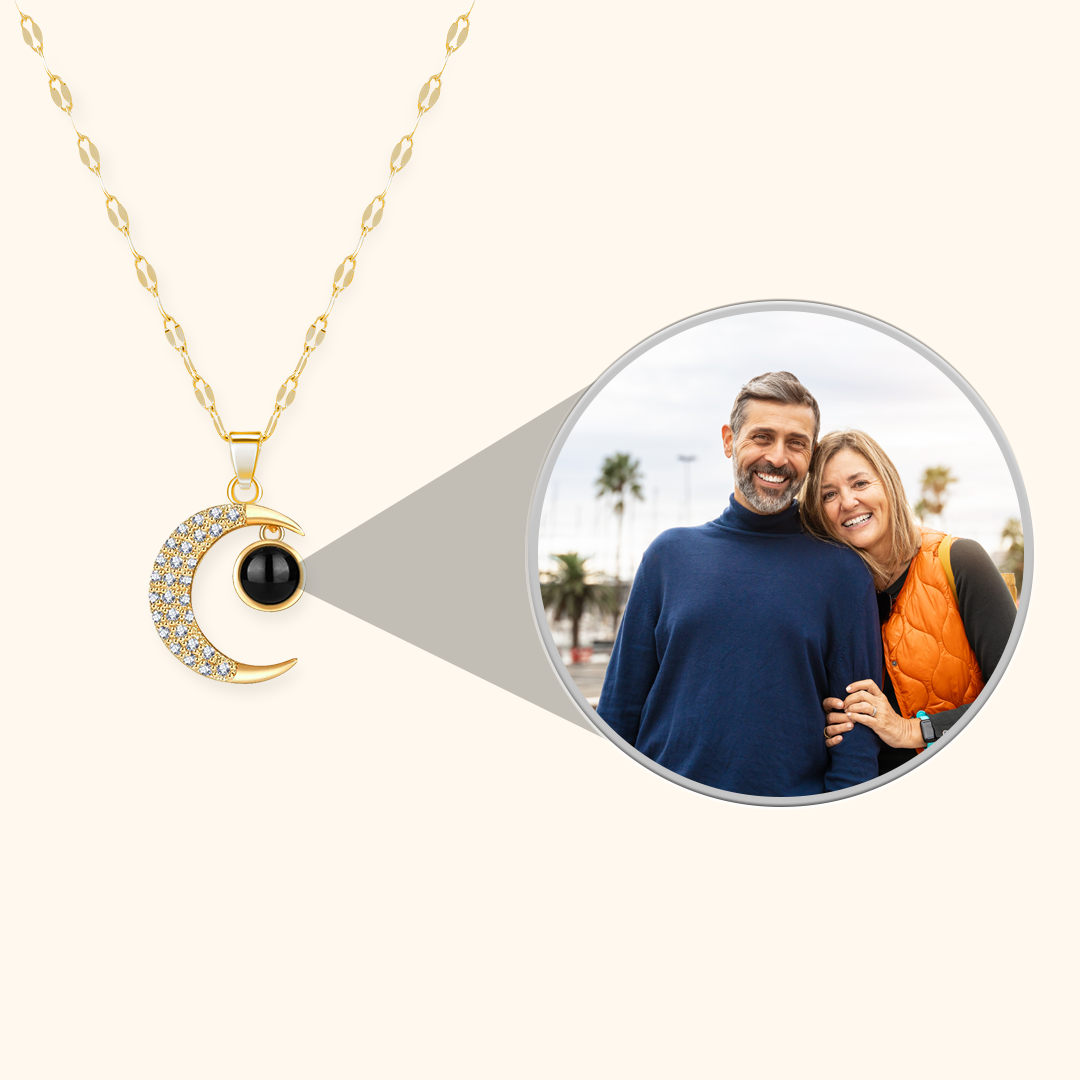 Crescent Moon Photo Projection Necklace