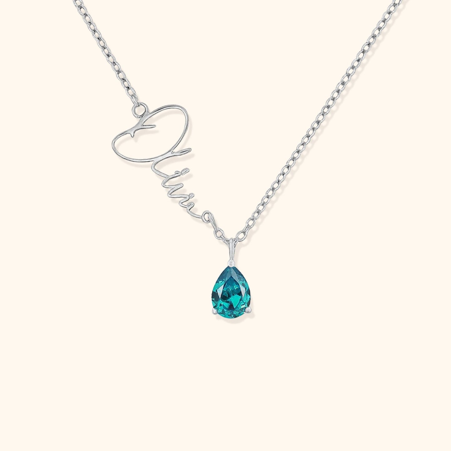 Calligraphy Name Birthstone Necklace