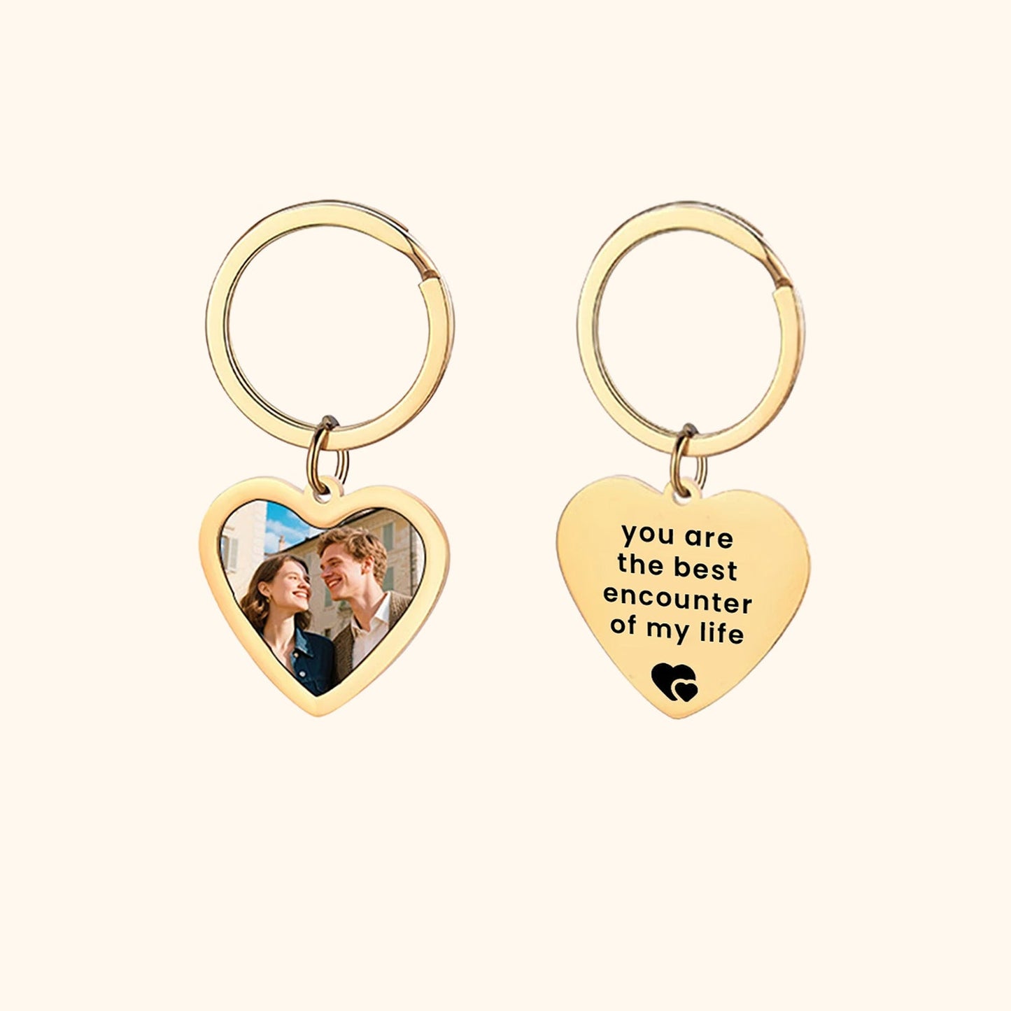 Heart & Round Shaped Photo Keychain