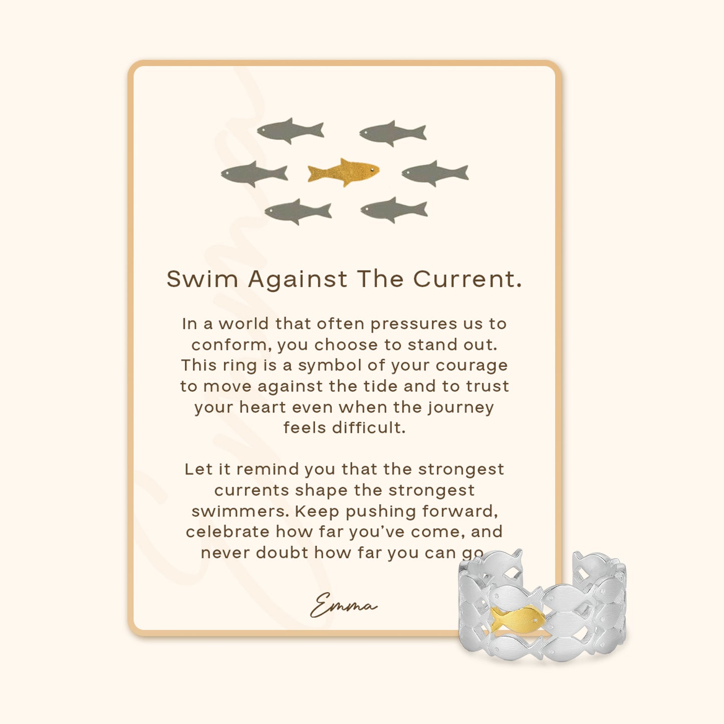 Swimming Against the Current Ring with Message Card
