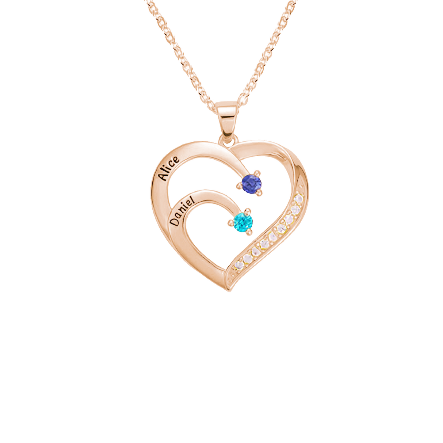 Personalized Name Heart Birthstone Necklace