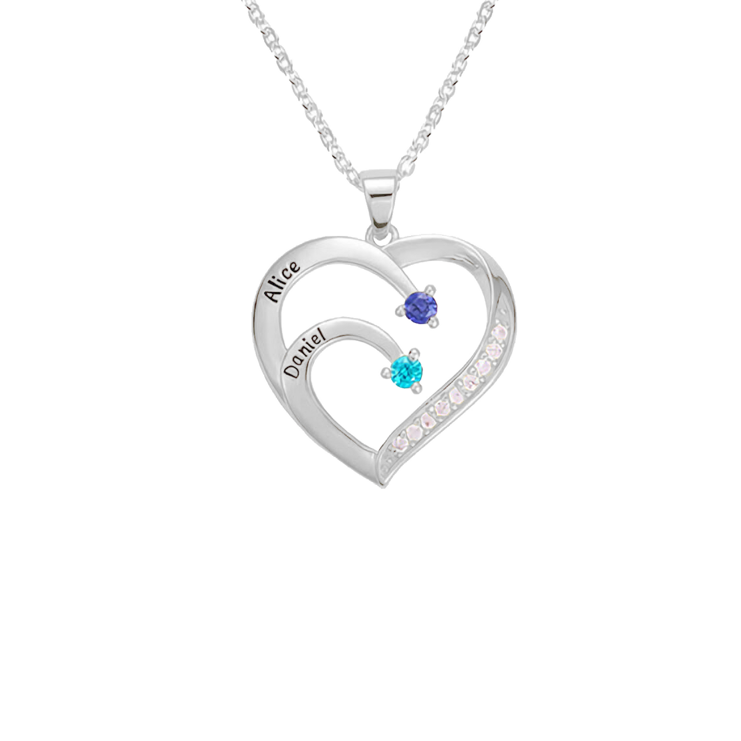 Personalized Name Heart Birthstone Necklace