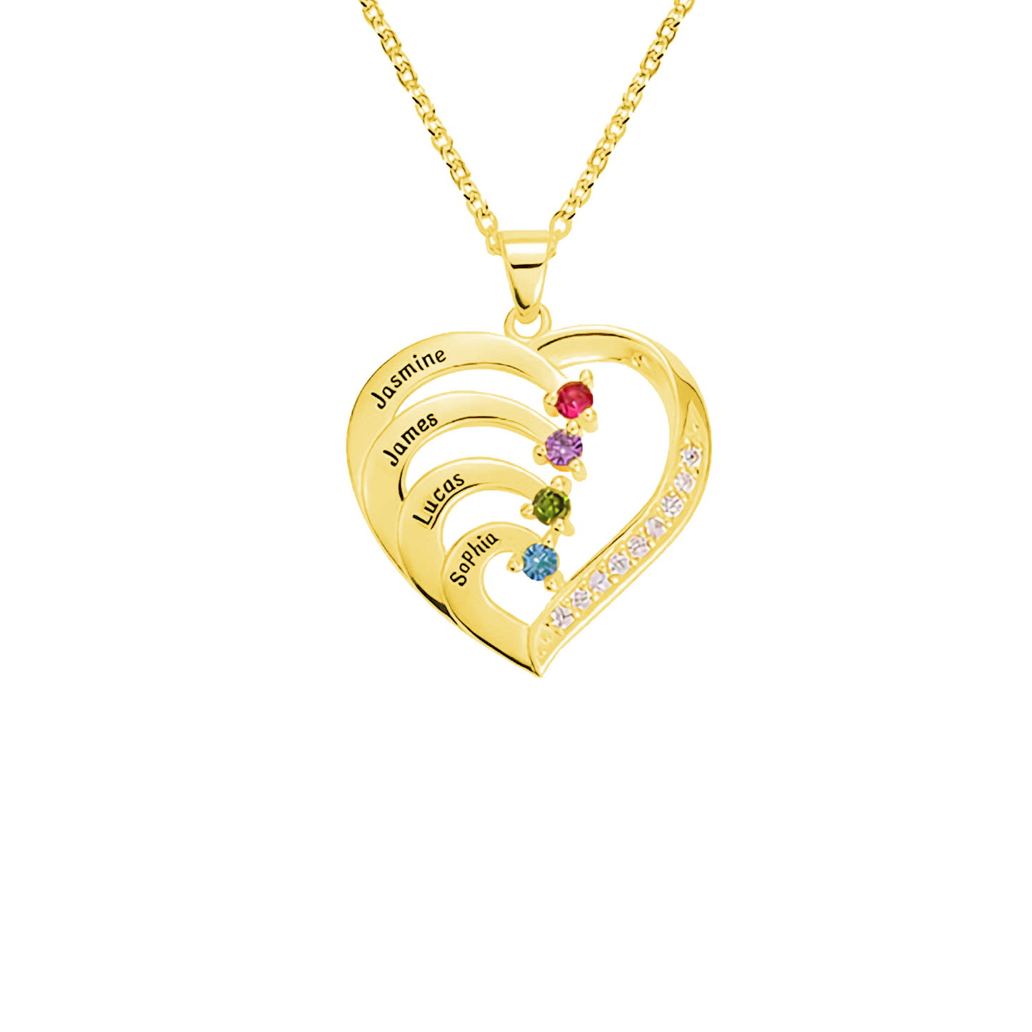 Personalized Name Heart Birthstone Necklace