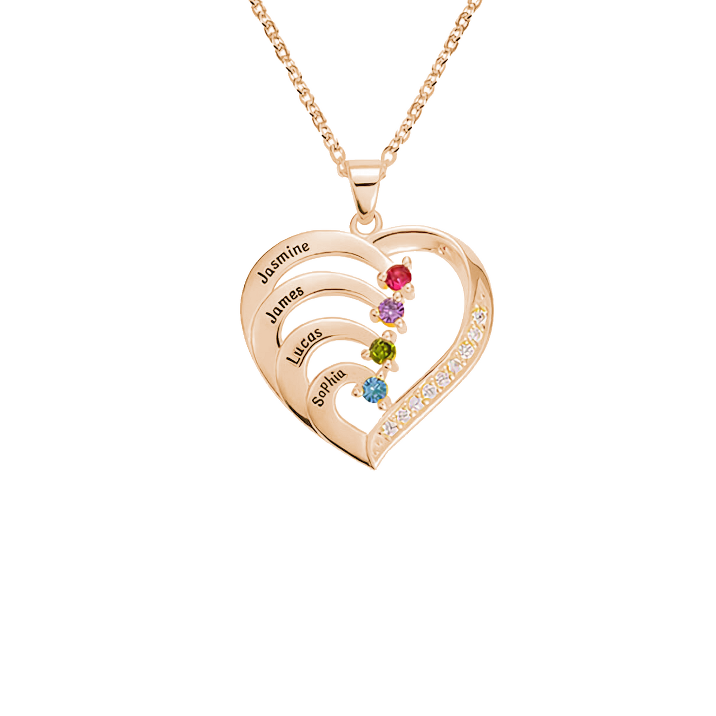 Personalized Name Heart Birthstone Necklace