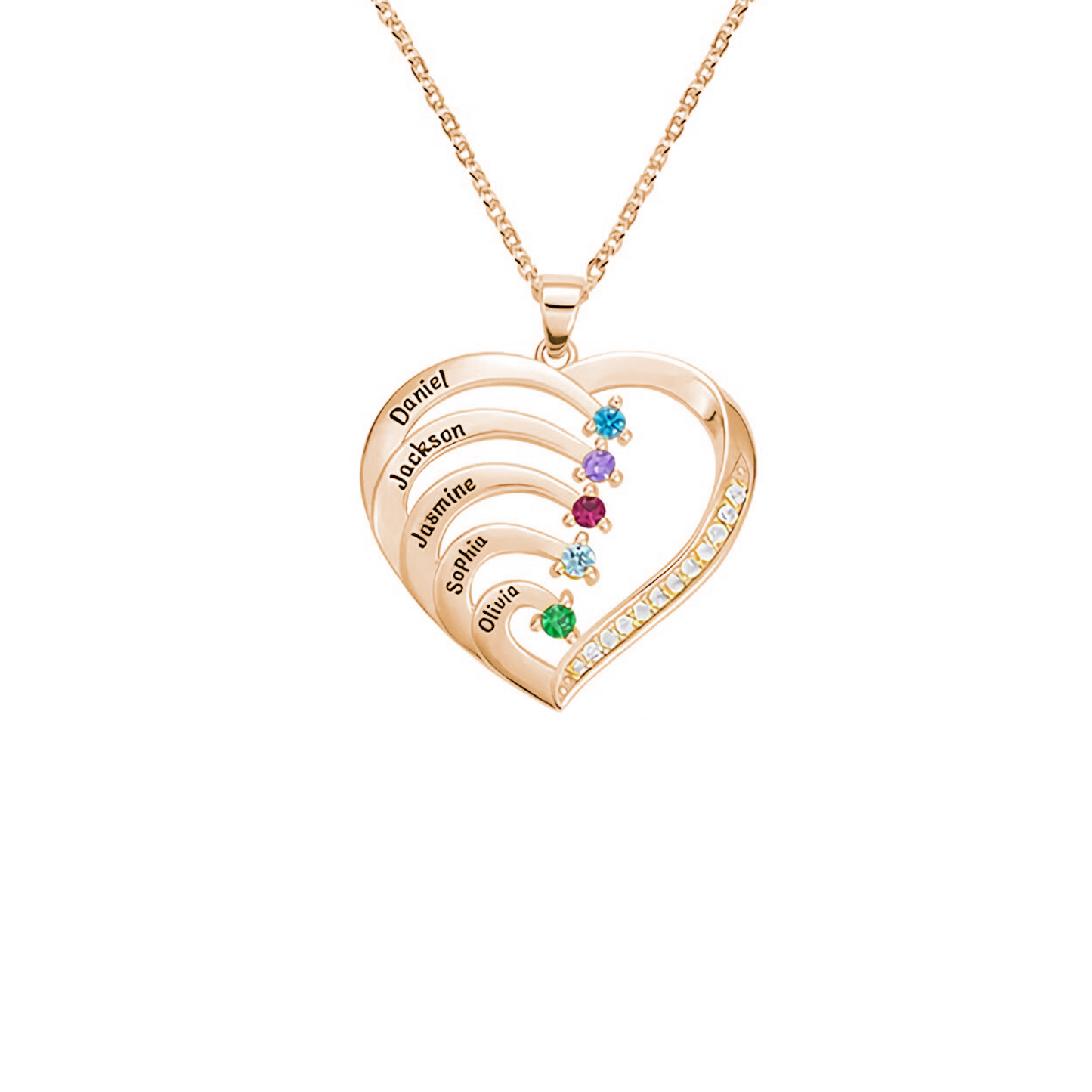 Personalized Name Heart Birthstone Necklace