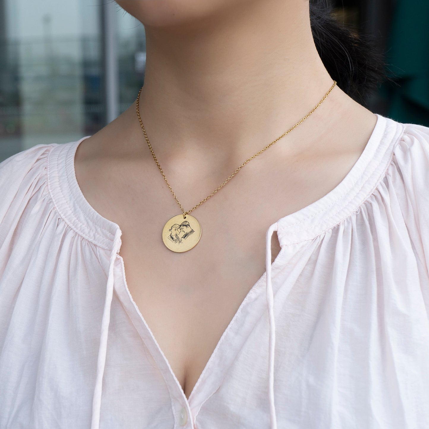 Personalized Print Round Charm Necklace