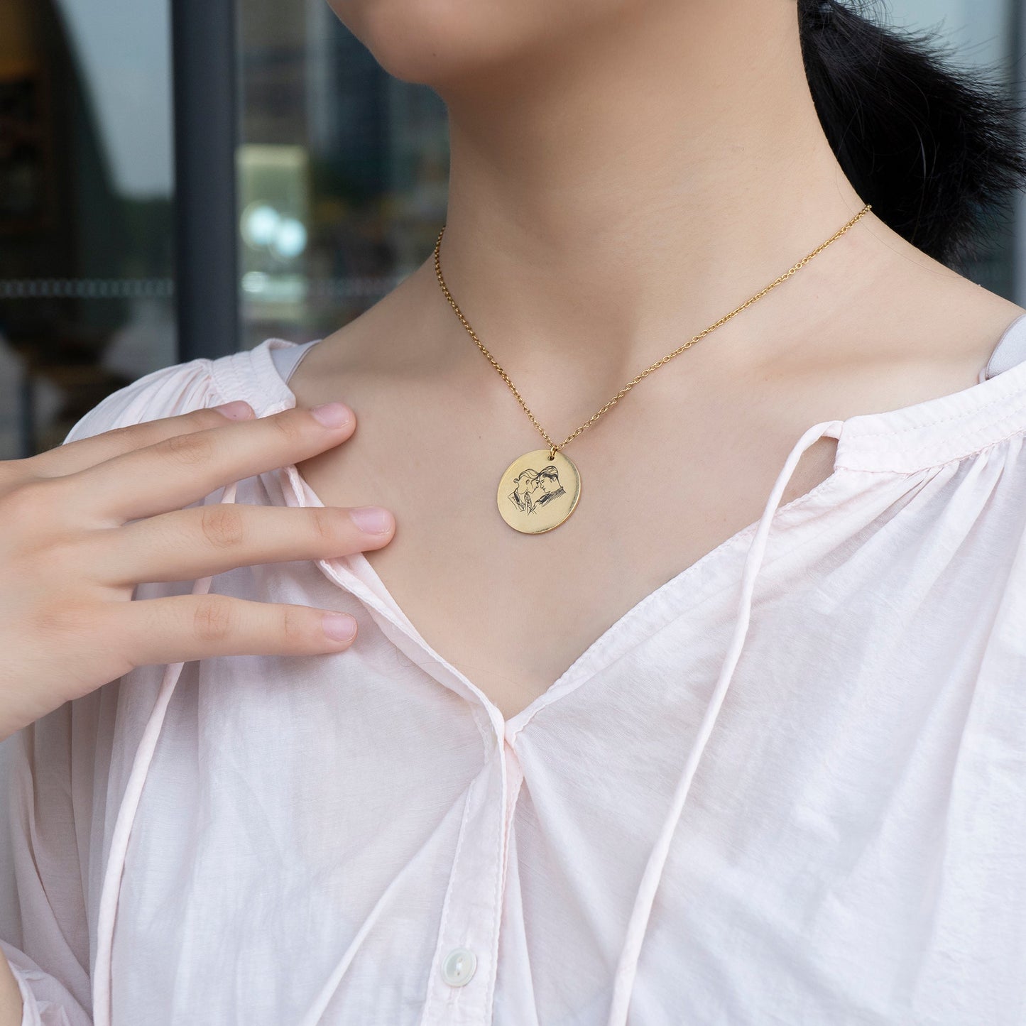 Personalized Print Round Charm Necklace