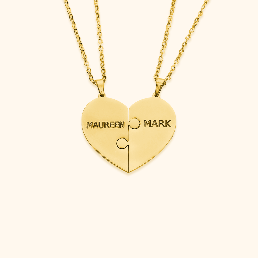 Custom Heart Puzzle Engraved Names Necklace