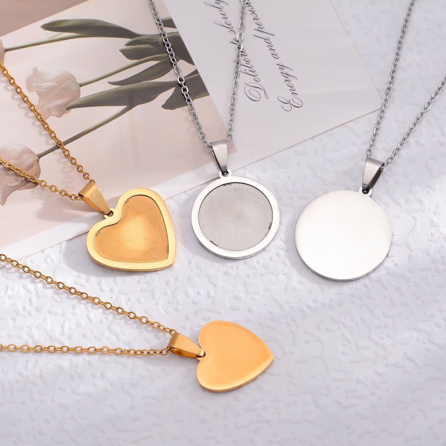 Heart & Round Shaped Photo Necklace