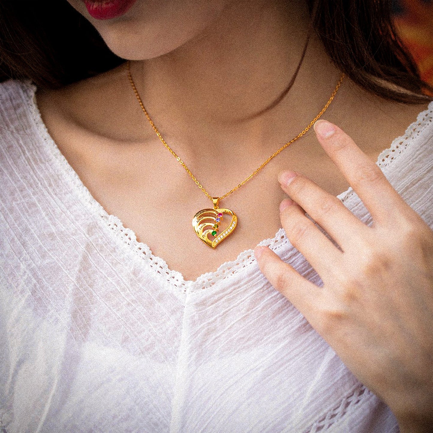 Personalized Name Heart Birthstone Necklace