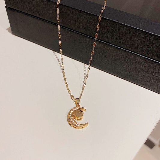Crescent Moon Photo Projection Necklace