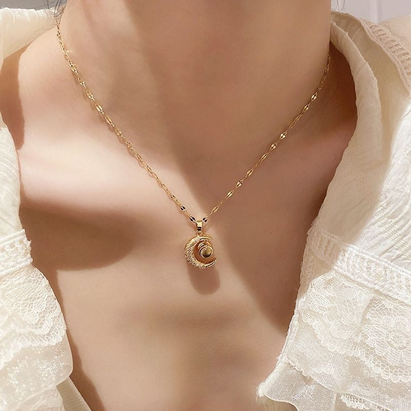 Crescent Moon Photo Projection Necklace