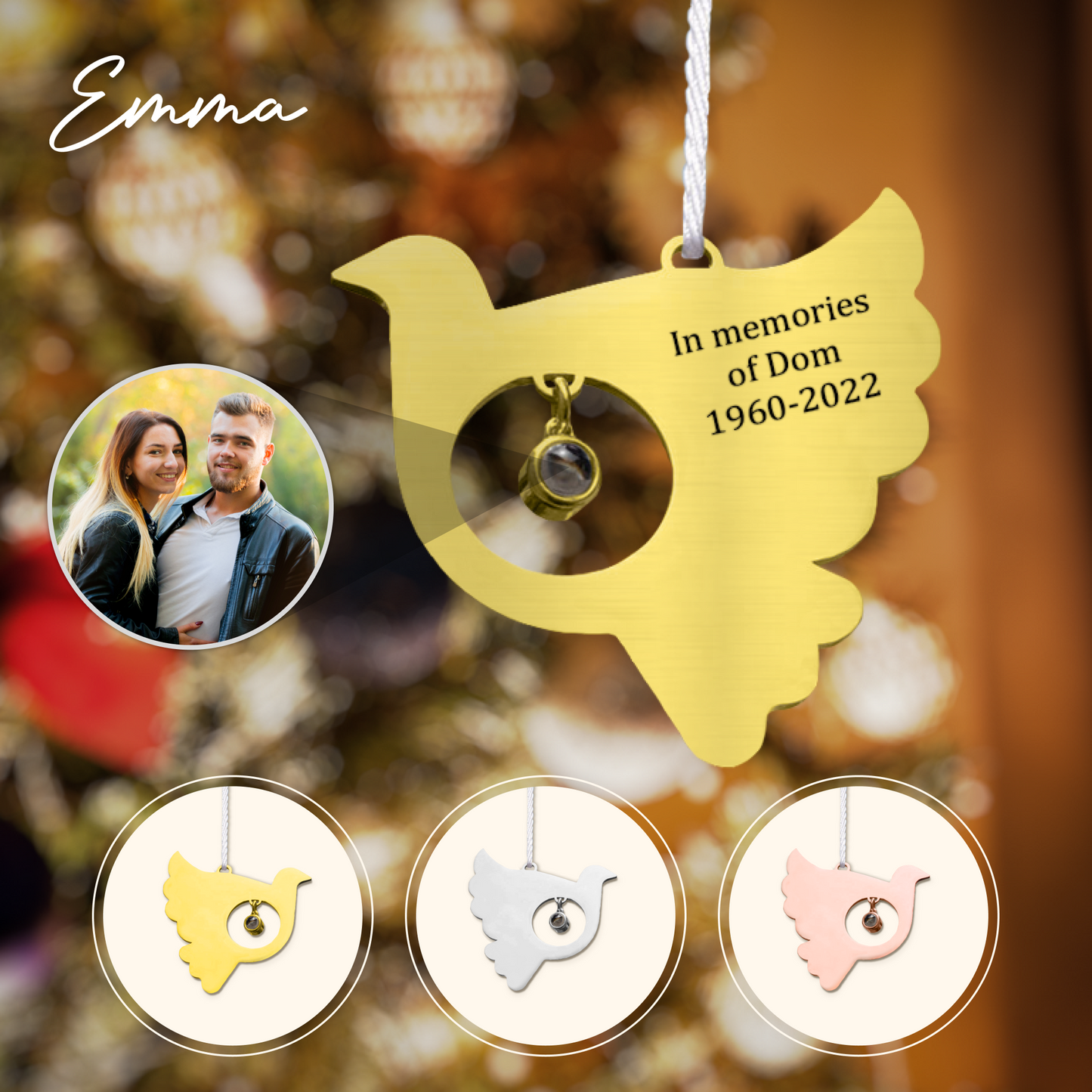 Personalized Photo Projection Bird Christmas Ornament