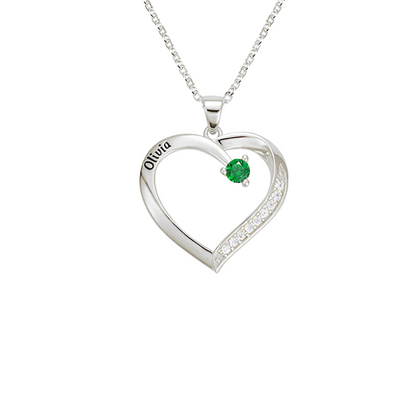 Personalized Name Heart Birthstone Necklace