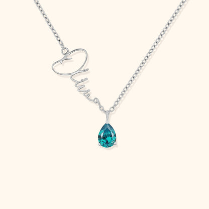 Calligraphy Name Birthstone Necklace