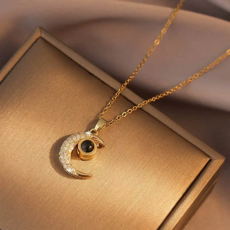 Crescent Moon Photo Projection Necklace
