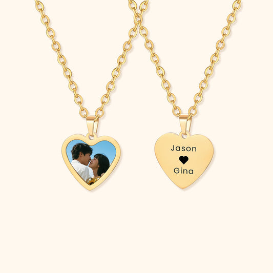 Heart & Round Shaped Photo Necklace