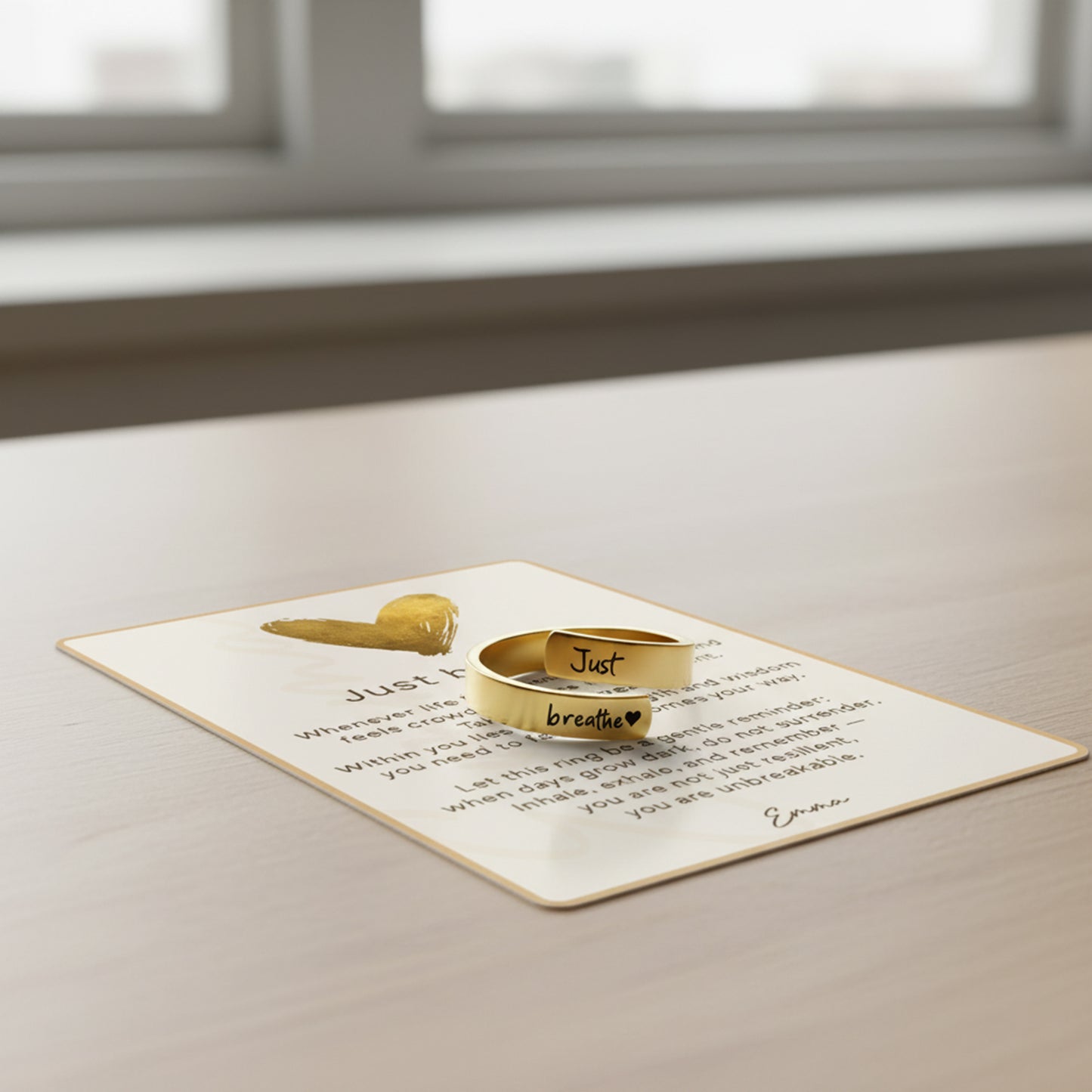 Just Breathe Quote Ring with Message Card