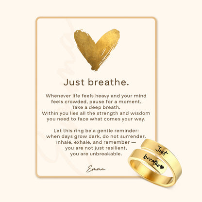 Just Breathe Quote Ring with Message Card
