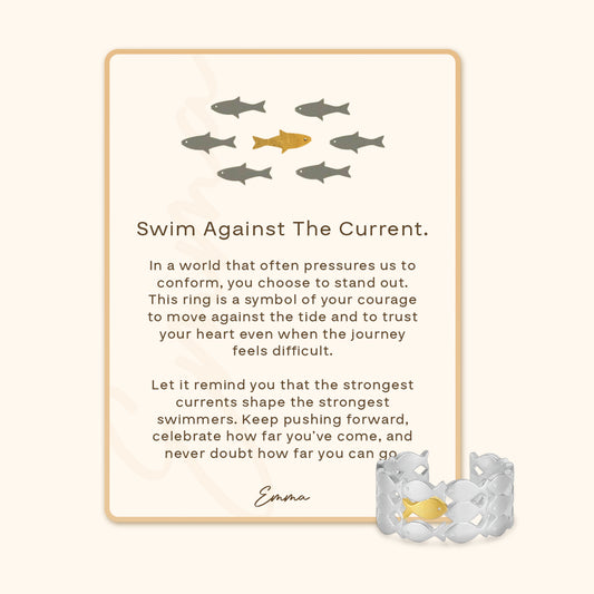 Swimming Against the Current Ring with Message Card