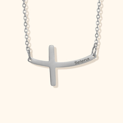 Personalized Curved Cross Necklace