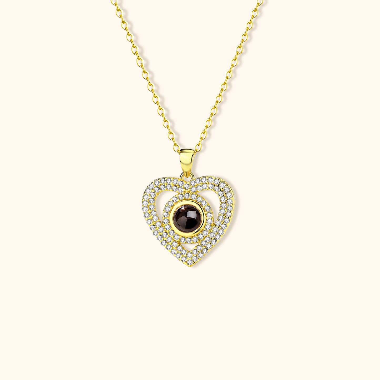 Engraved Pave Photo Heart Necklace