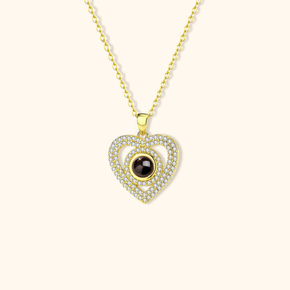 Engraved Pave Photo Heart Necklace