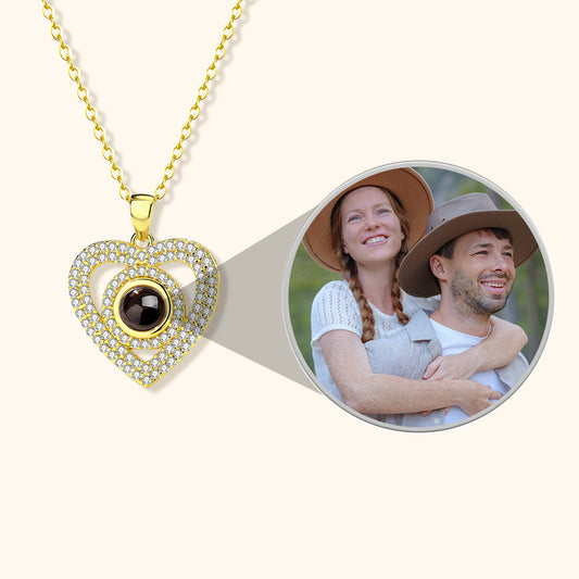 Engraved Pave Photo Heart Necklace