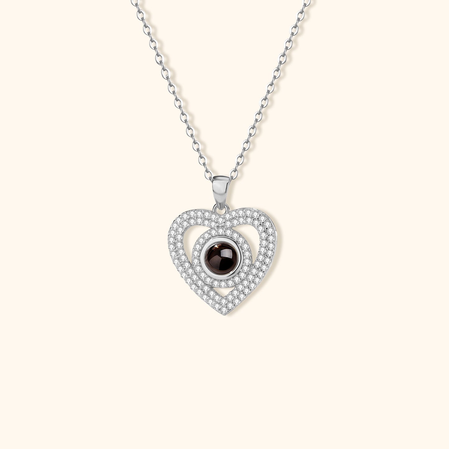 Engraved Pave Photo Heart Necklace