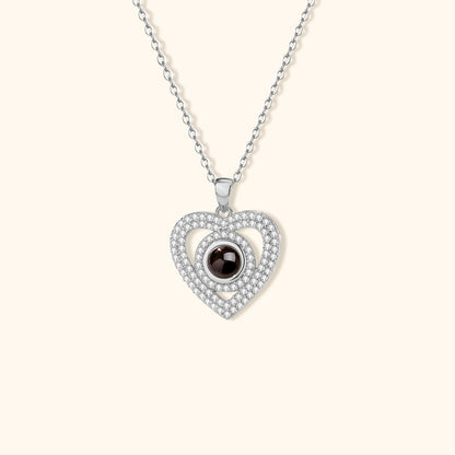 Engraved Pave Photo Heart Necklace