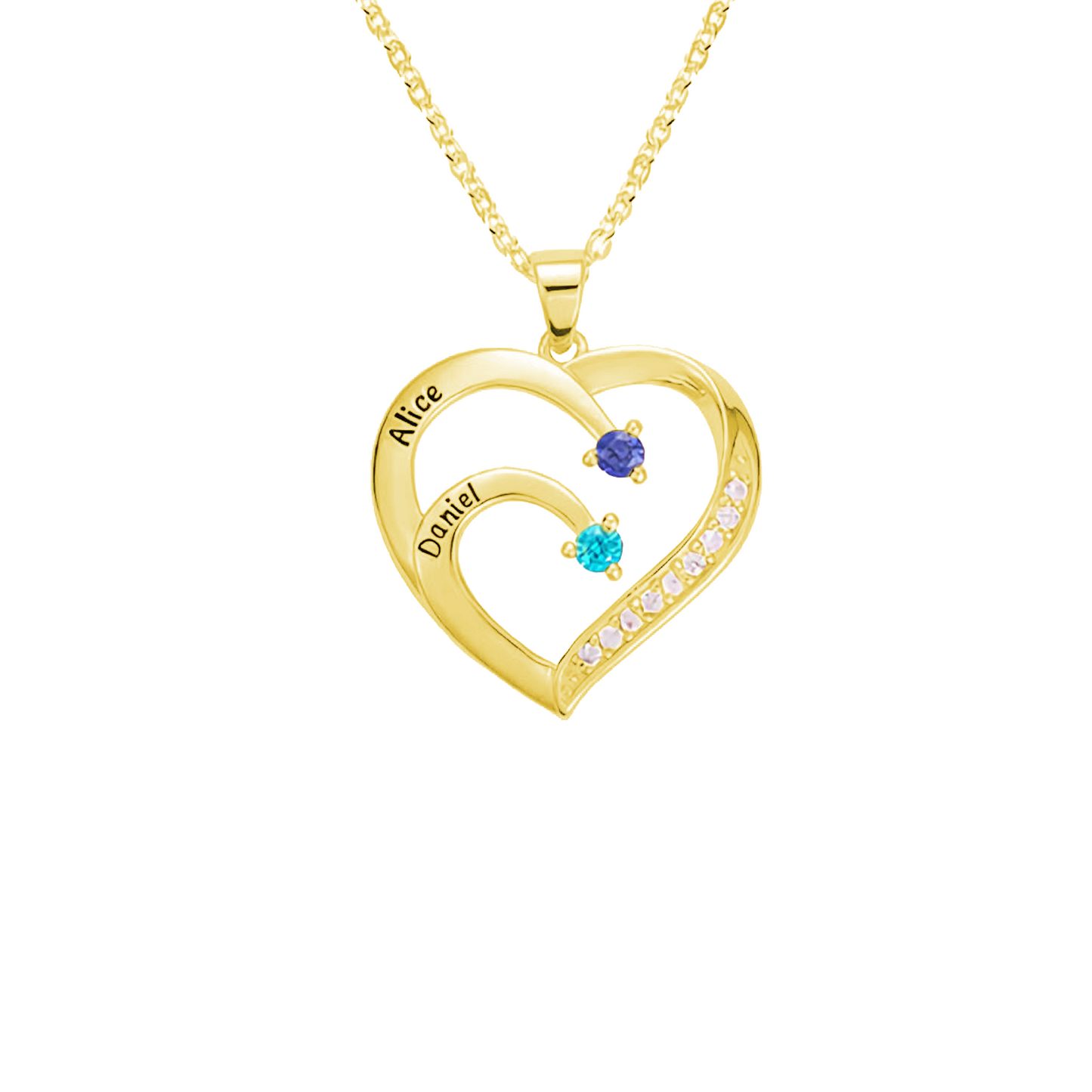 Personalized Name Heart Birthstone Necklace