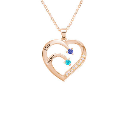 Personalized Name Heart Birthstone Necklace