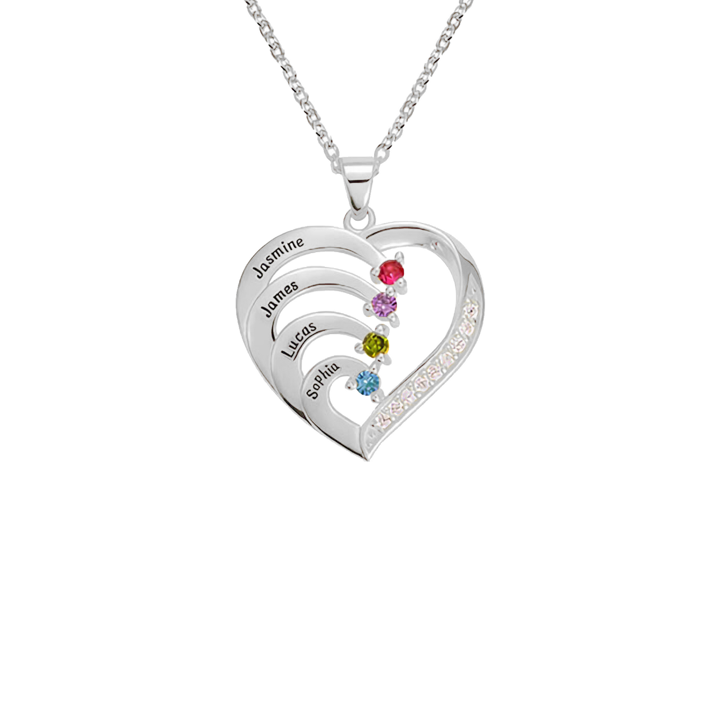 Personalized Name Heart Birthstone Necklace