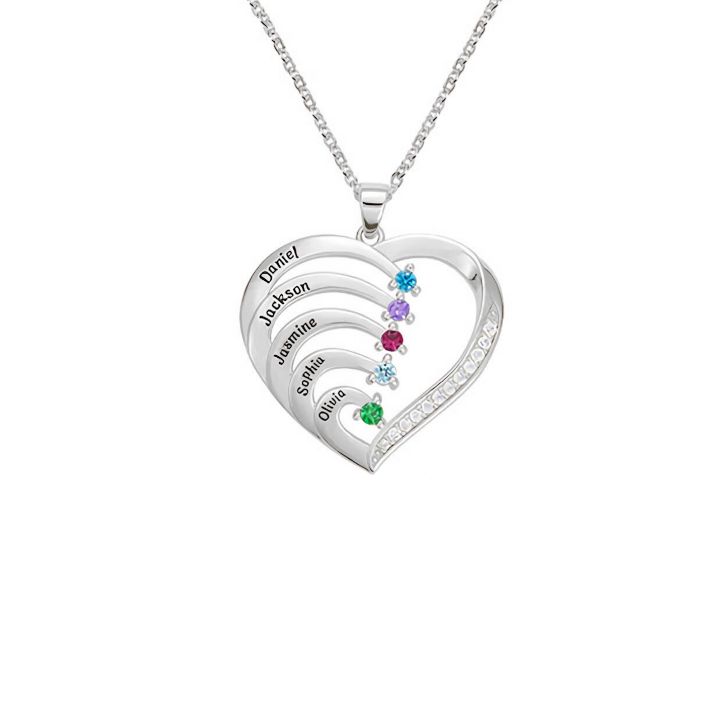 Personalized Name Heart Birthstone Necklace