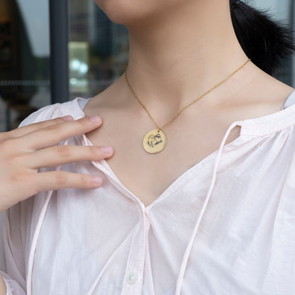 Personalized Print Round Charm Necklace