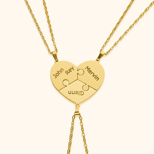 Custom Heart Puzzle Engraved Names Necklace