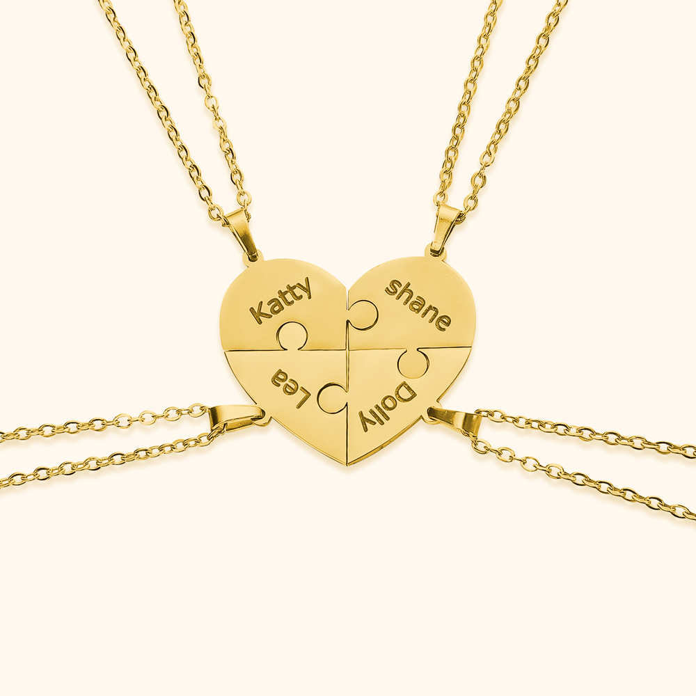 Custom Heart Puzzle Engraved Names Necklace