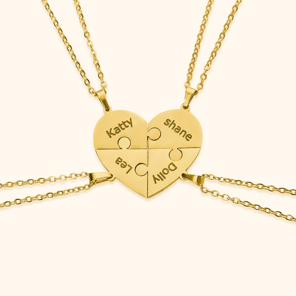Custom Heart Puzzle Engraved Names Necklace