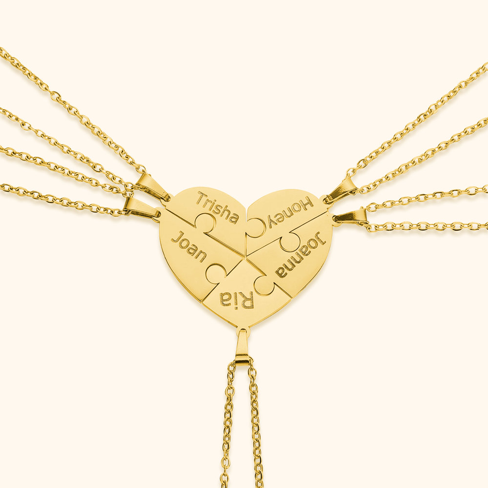 Custom Heart Puzzle Engraved Names Necklace