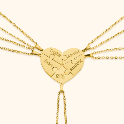 Custom Heart Puzzle Engraved Names Necklace