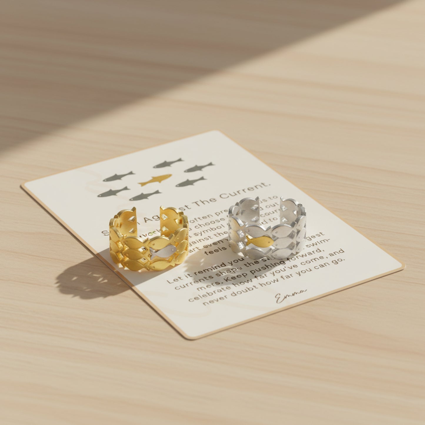 Swimming Against the Current Ring with Message Card