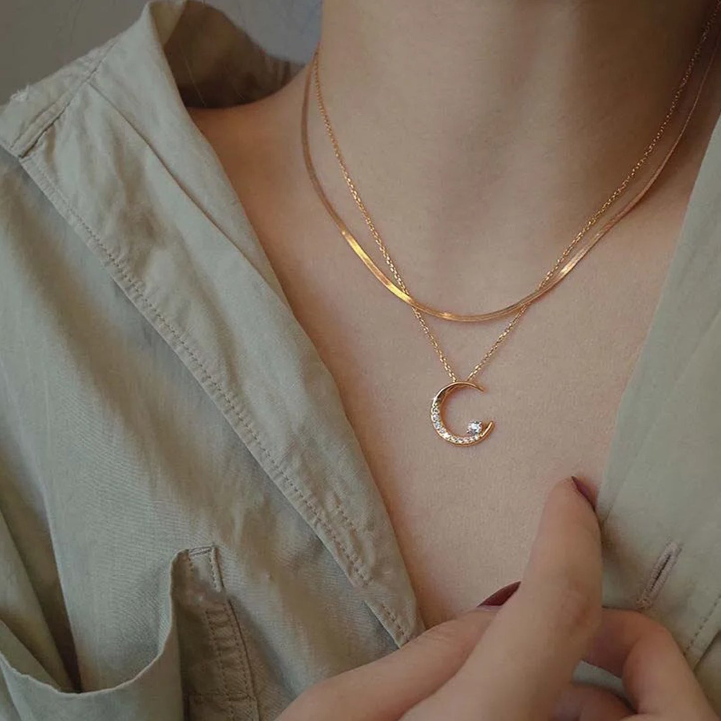 Sparkling Moon & Star Necklace