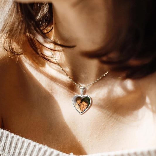 Heart & Round Shaped Photo Necklace