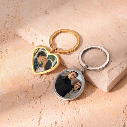 Heart & Round Shaped Photo Keychain