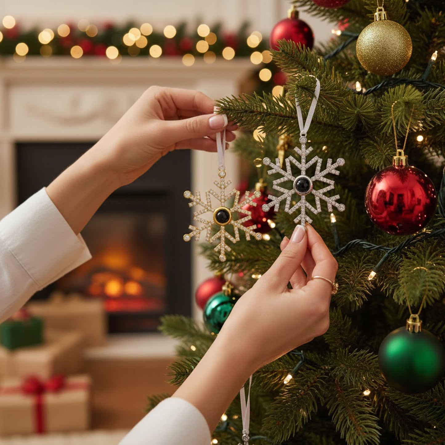 Snowflake Memory Photo Christmas Ornament