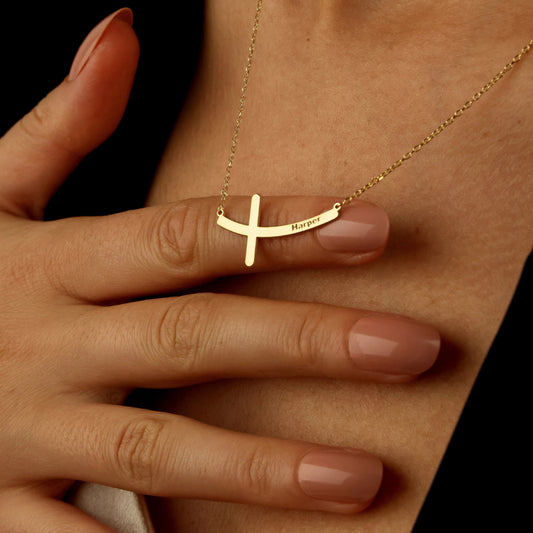 Personalized Curved Cross Necklace