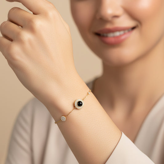 Sparkling Pave Circle Photo Bracelet