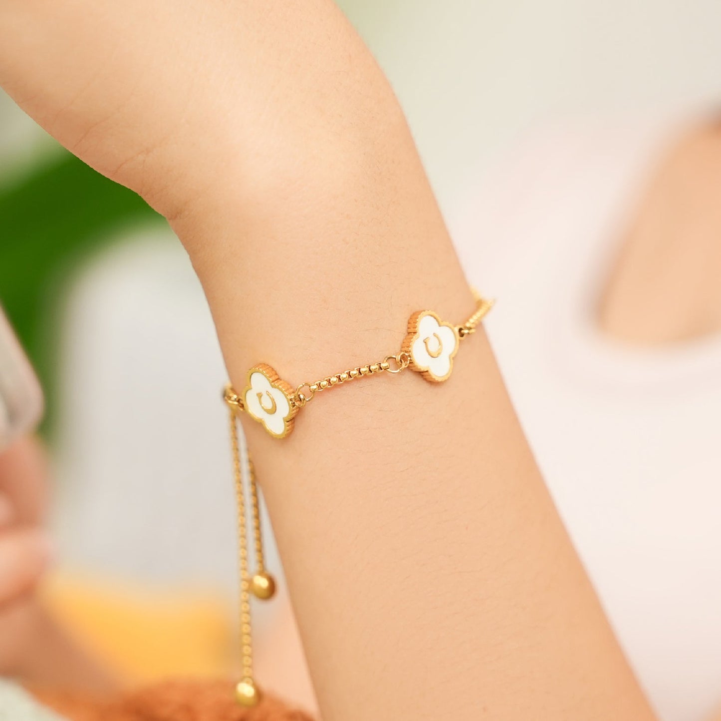 Pearl Clover Name Bracelet