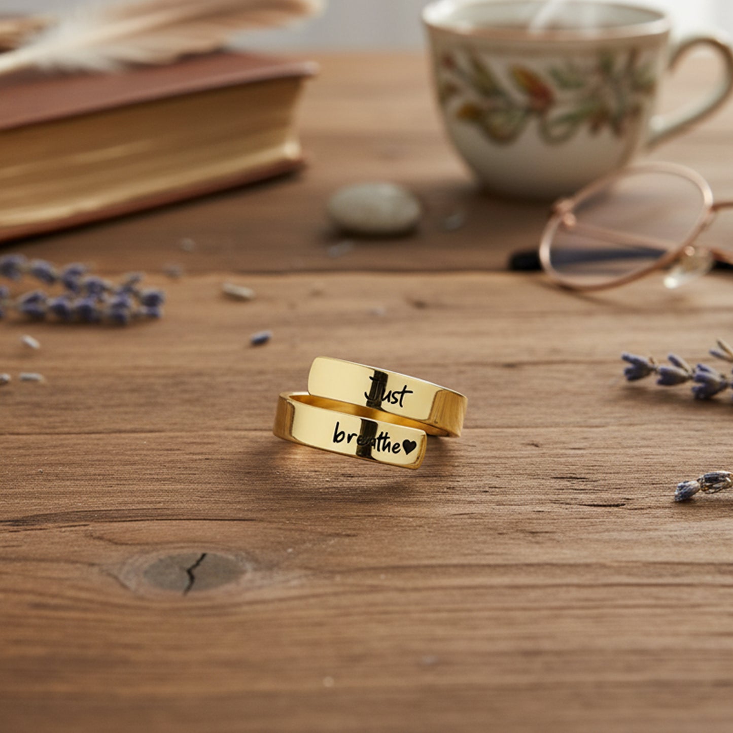Just Breathe Quote Ring with Message Card